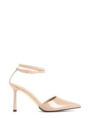 Charles & Keith Women’s Patent Pointed Ankle Strap Pump Heels Nude Tan Size 6